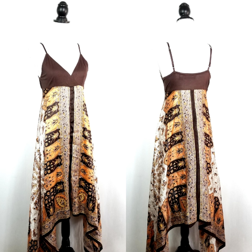 Magazine Silk Handkerchief Hem Asymmetric Dress